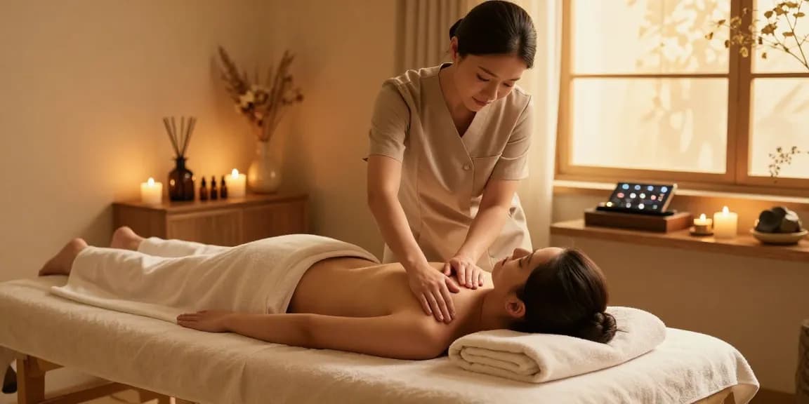 Relaxing Swedish massage scene with therapist and tranquil spa ambiance