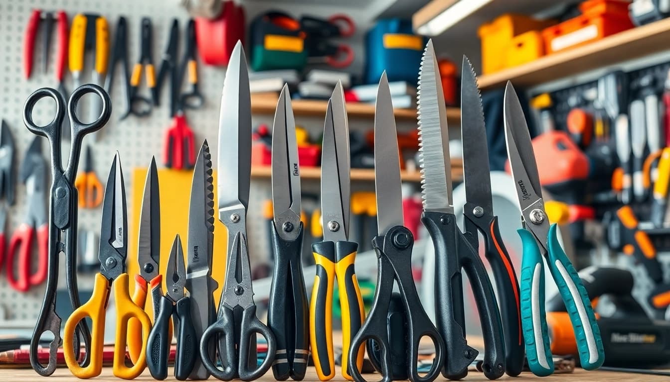 Showcase of cutting equipment, featuring diverse tools in a bright workshop setting.