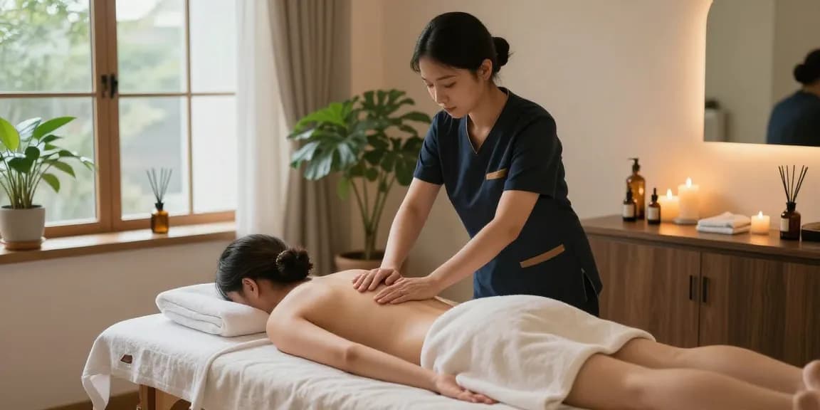 1인샵 massage therapy room with tranquil atmosphere and relaxing decor.