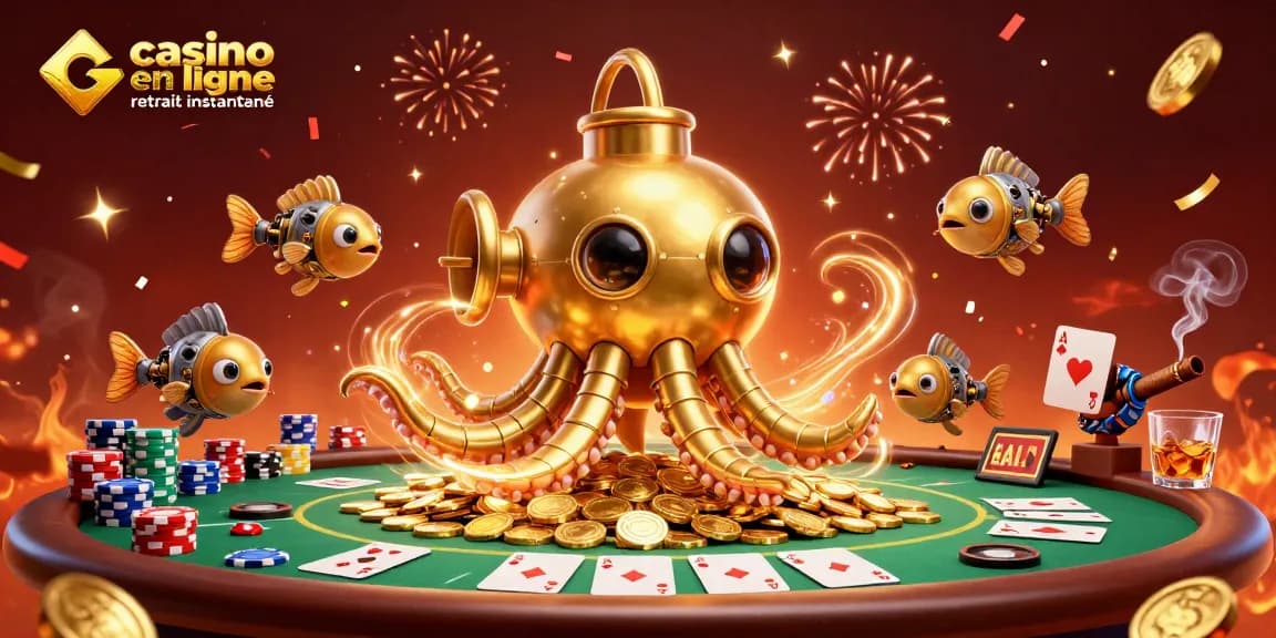 Action intense sur un casino en ligne retrait instantané avec kraken et éléments de poker.