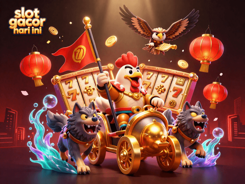 Experience excitement with slot gacor hari ini, featuring vibrant casino graphics and energetic characters.