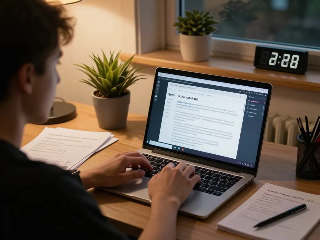 Engaging with tor browser hidden wiki at home, a cozy desk setup showcasing online gambling strategy notes and focused user.