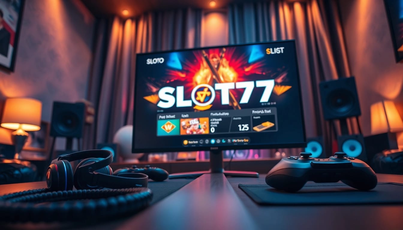 Menampilkan Slot77 dengan antarmuka modern di komputer gaming yang stylish.