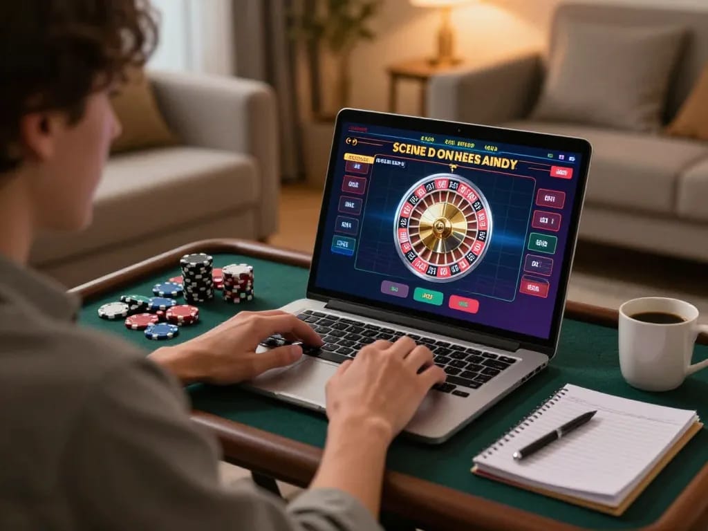 Play exciting online roulette with jmb88 in a cozy setting, engaging gameplay on laptop.