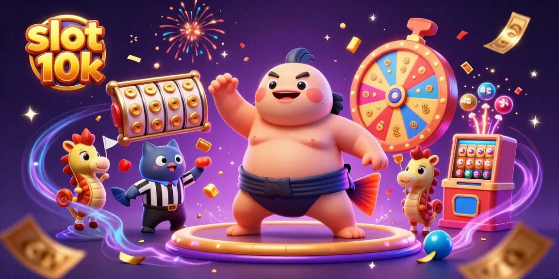 Spin the slot 10k reels in a vibrant casino scene with a puffed blowfish and magical elements.
