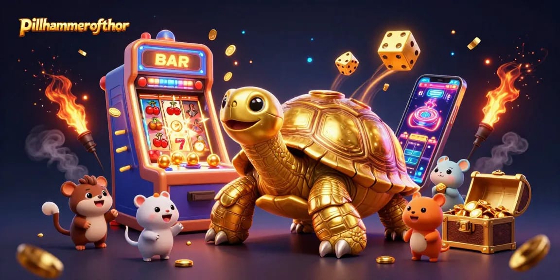 Gambaran menarik tentang pillhammerofthor dengan moda permainan slot yang memikat dan hewan lucu menunggu giliran.