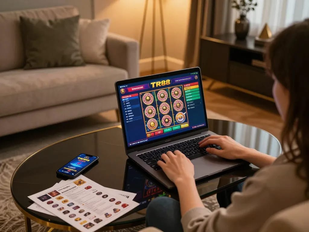 Engaging in exciting online gaming experience at TR88 with strategic gameplay in a cozy home setting.