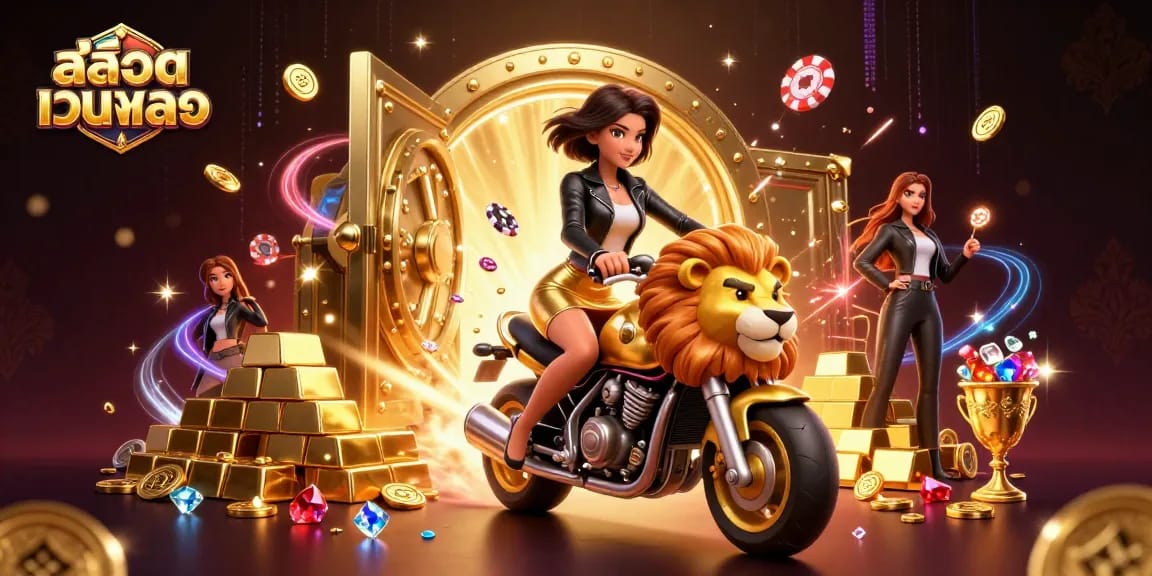 Play and win on the สล็อตเว็บตรง platform with exciting games and vibrant visuals in this illustration.