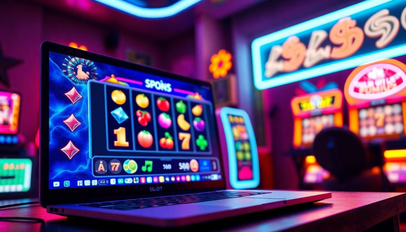Menggambarkan pengalaman slot pulsa 5000 online yang mengasyikkan dengan suasana gaming yang ceria.