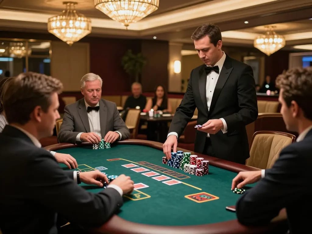 Players enjoy a thrilling blackjack game at qq88, showcasing excitement and strategic gameplay in a luxurious casino.
