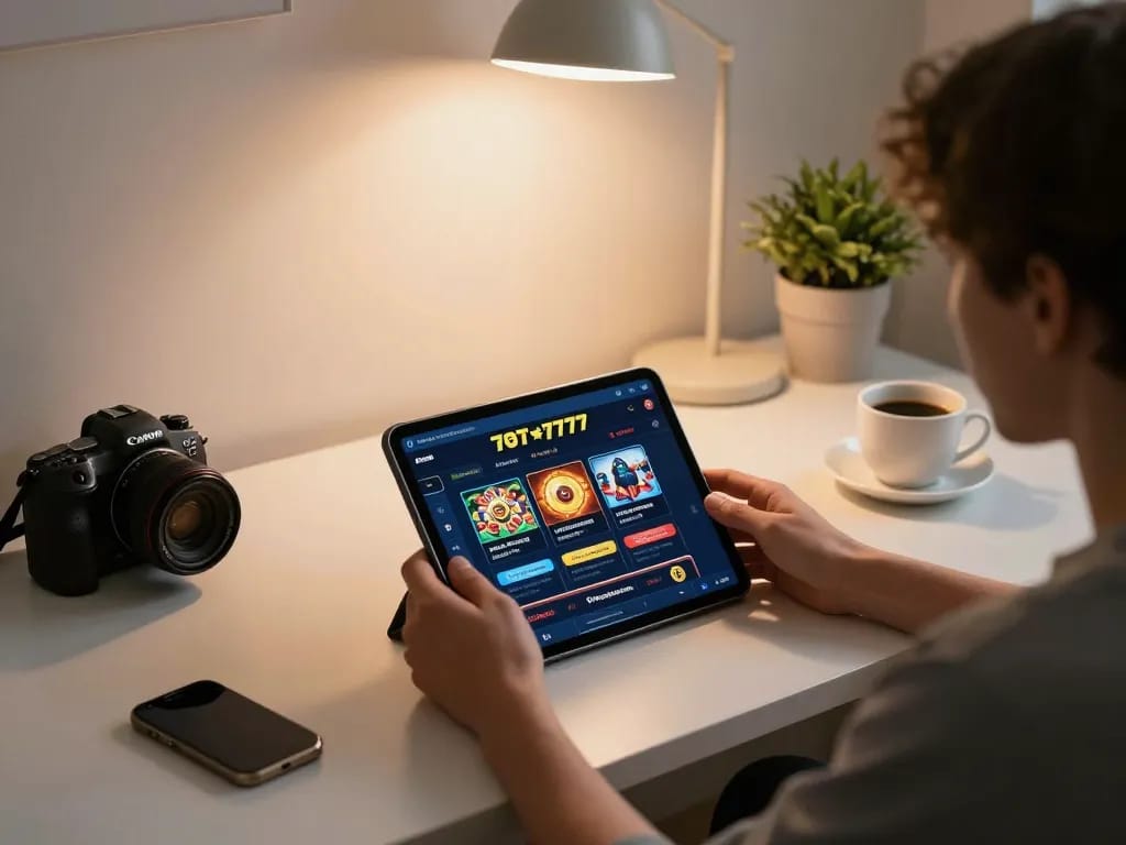 Engage with slot777 resmi online casino interface on a stylish gaming setup.