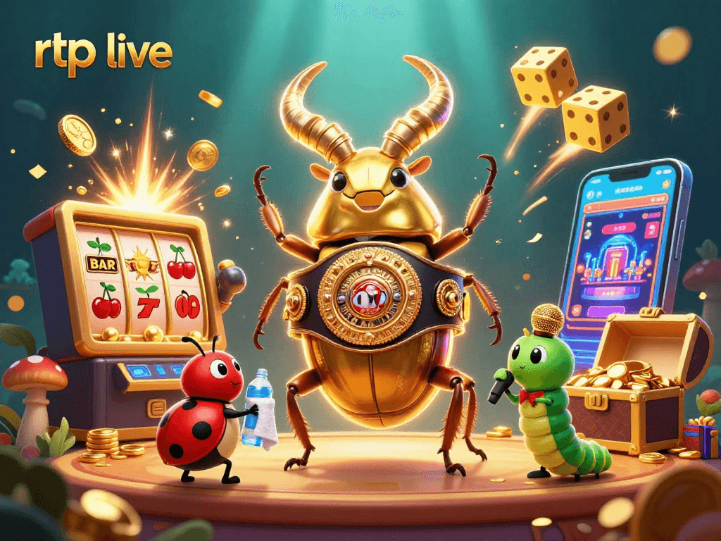 Engage with rtp live gaming excitement featuring a boxing beetle, ladybug, and dynamic casino elements.