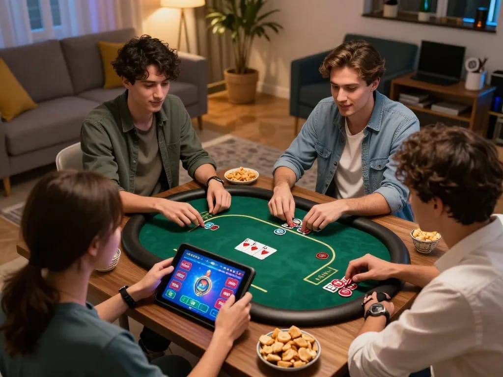 Engaging gaming session with friends using devices to download apk slot bet 50 perak for online playing.
