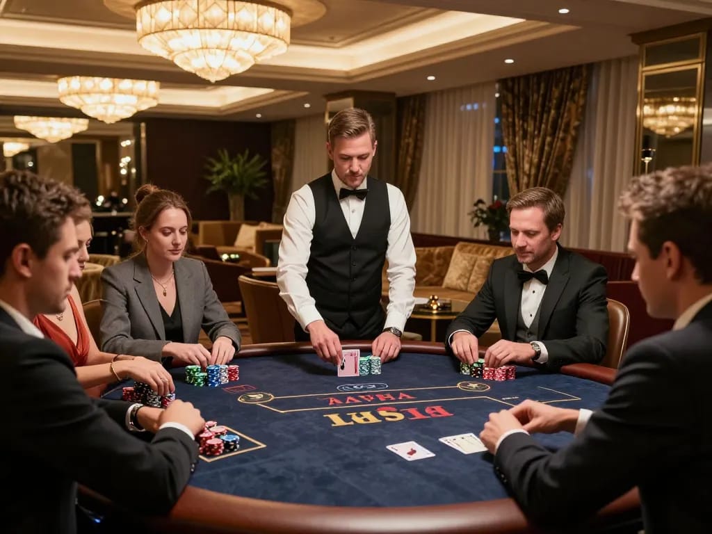Players engaging in intense poker gameplay at FAFA 828 private lounge, chips stacked high