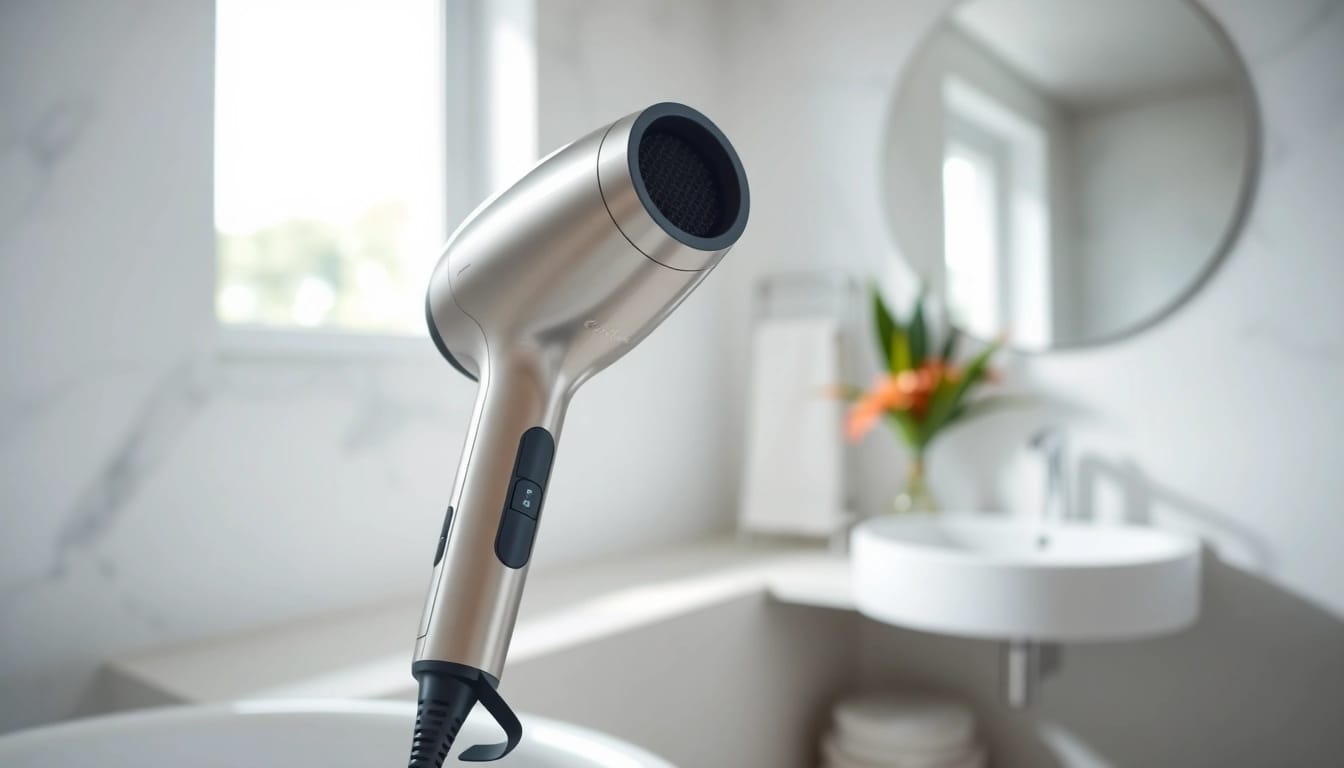Creating voluminous hair with an ionic hair dryer designed for professional results.