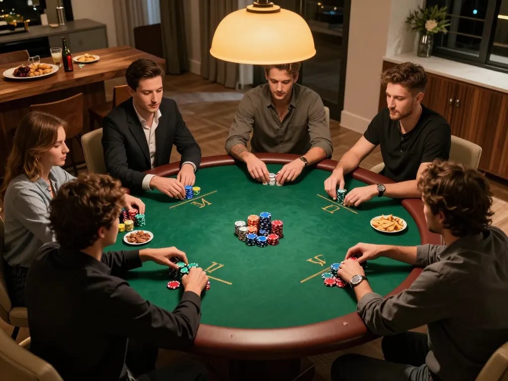 Exciting poker game with friends showcasing 123b strategies in a cozy home atmosphere