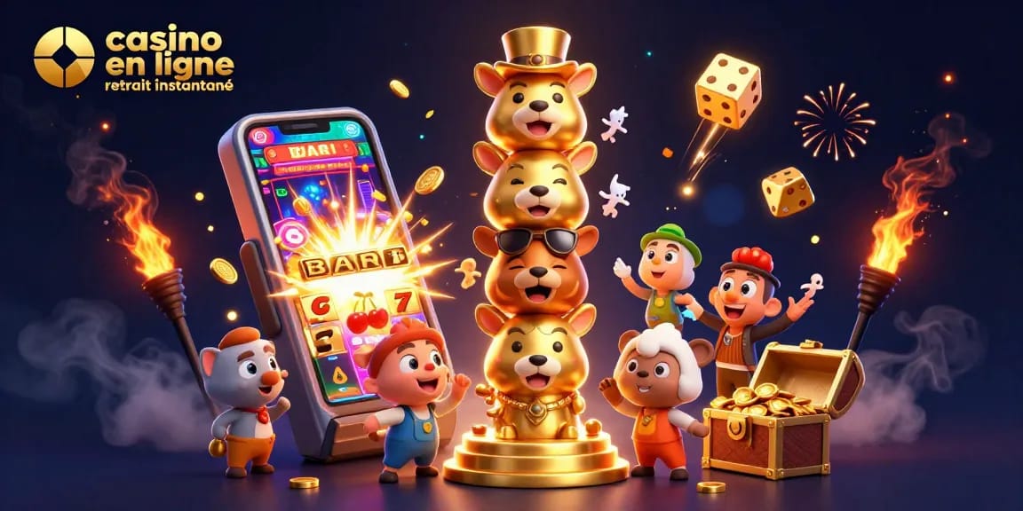 Évadez-vous avec casino en ligne retrait instantané, un totem magique entouré d'une machine à sous explosive.