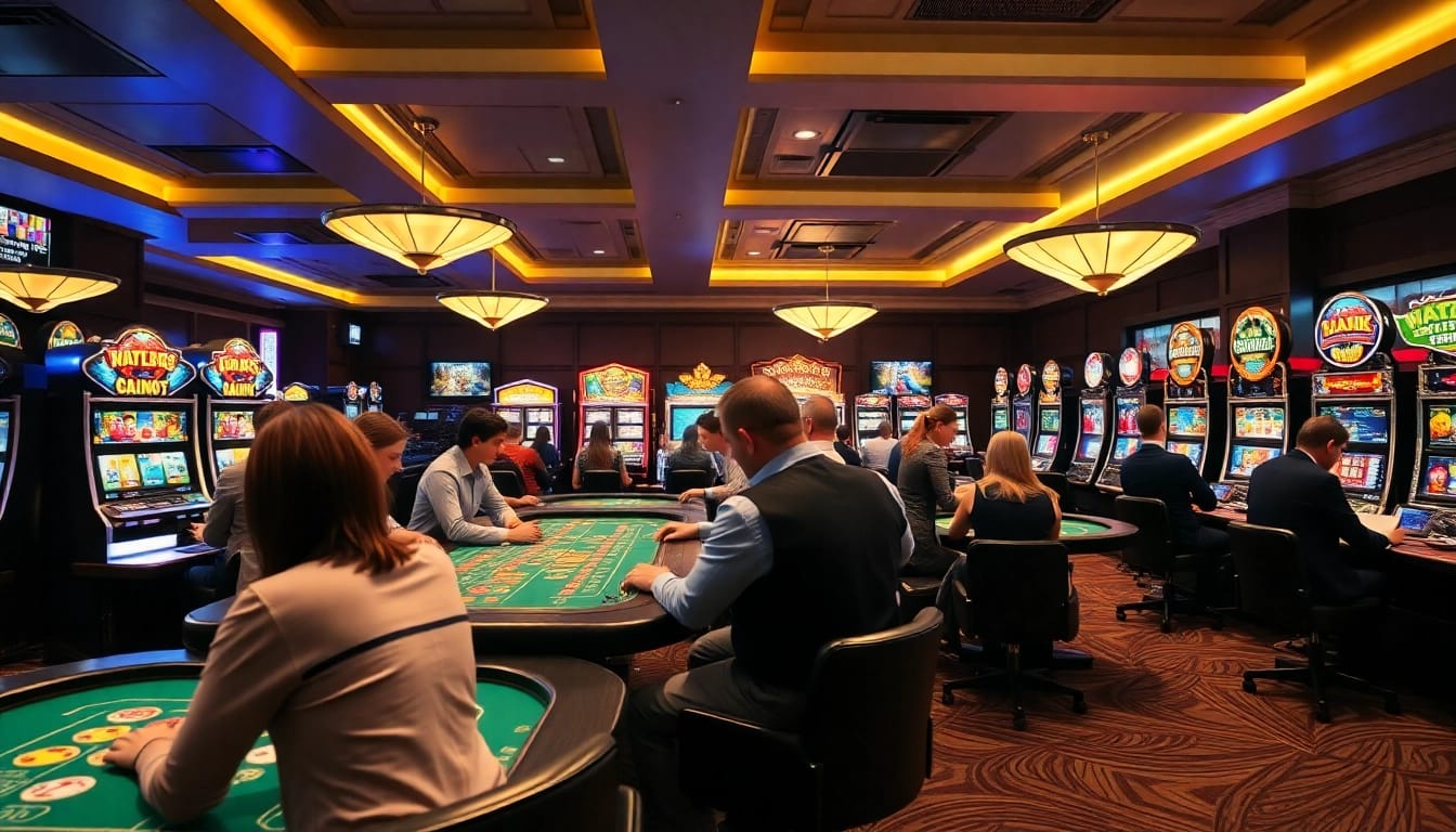 Engaging players enjoying exciting games at Canada casinos online in a lively casino setting.