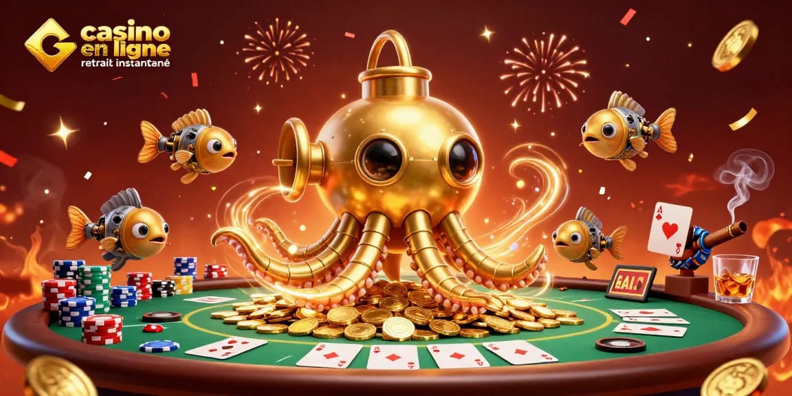 Action intense sur un casino en ligne retrait instantané avec kraken et éléments de poker.