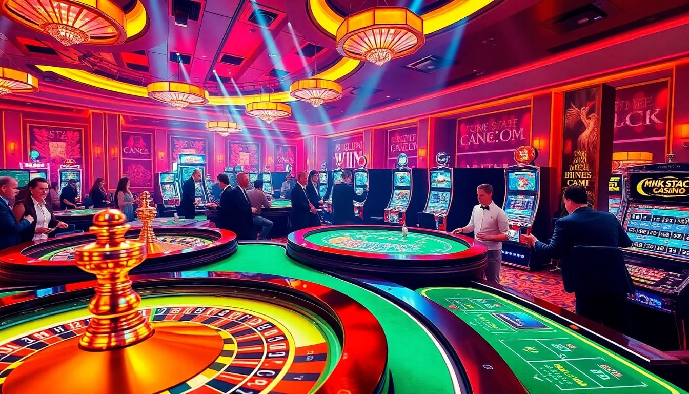 Players enjoying high-stakes gaming at MK8.COM, surrounded by vibrant casino elements.