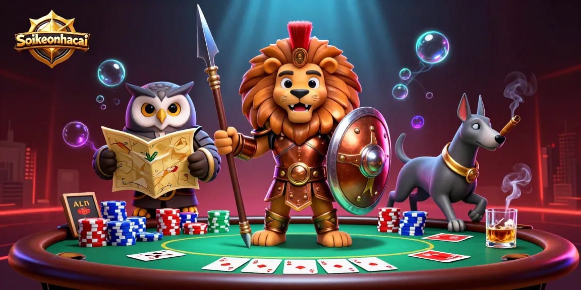 Engage with soikeonhacai betting strategies featuring a bronze Spartan lion and dynamic casino elements.