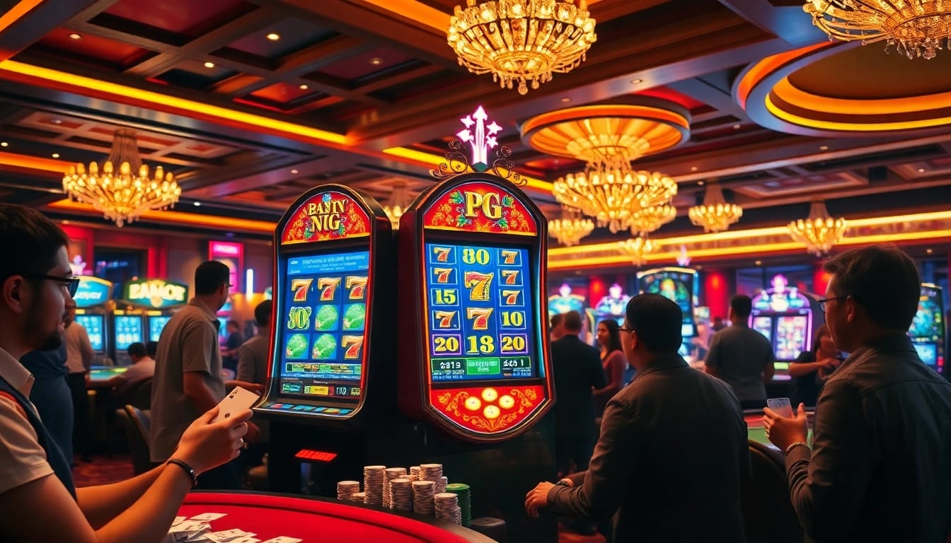 Players enjoying an exciting round at a pg slot machine in a luxurious casino setting.