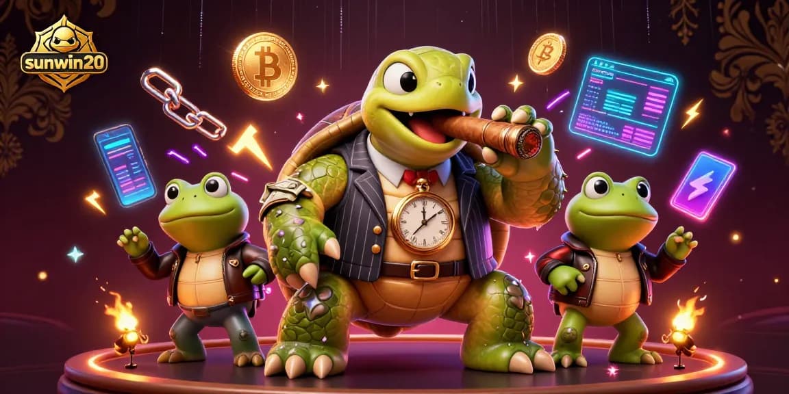 Experience thrilling gameplay with sunwin20's vibrant casino-themed illustration featuring unique characters and elements.