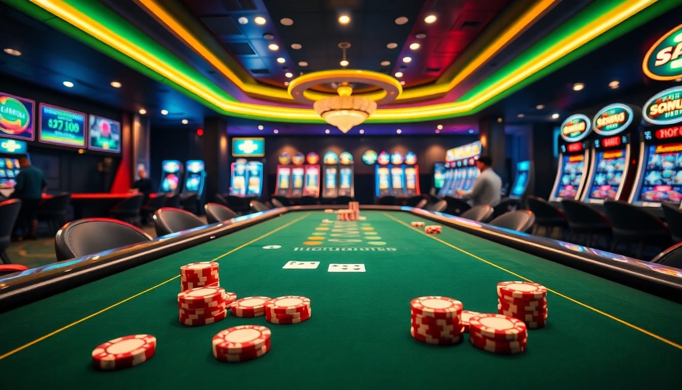 Feel the excitement at the s88 bet table with vibrant slot machines and polished poker chips.