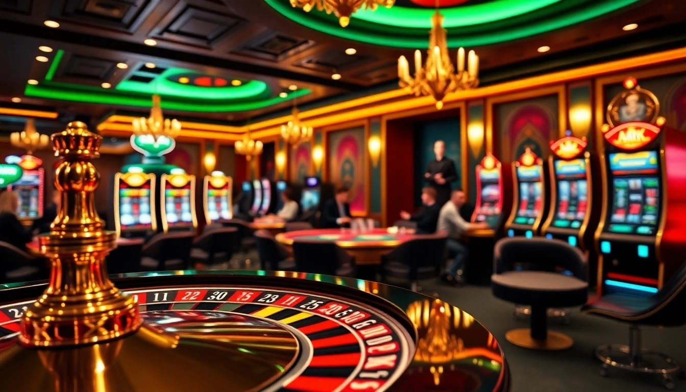 Des joueurs engagés dans un luxueux casino en ligne France fiable avec roulette et machines à sous.