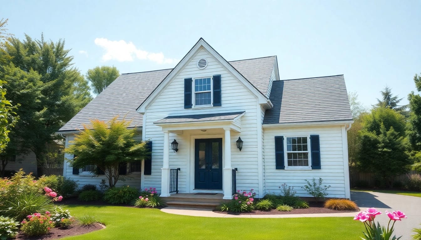Cape Cod home showcasing beautiful architecture with charming garage and vibrant landscaping.