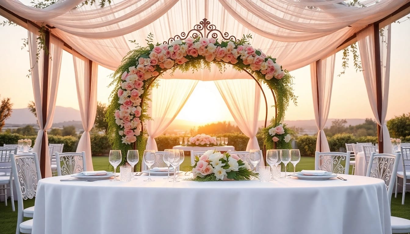 Experience stunning Wedding & Event Rentals with elegant decor and beautiful floral arrangements.