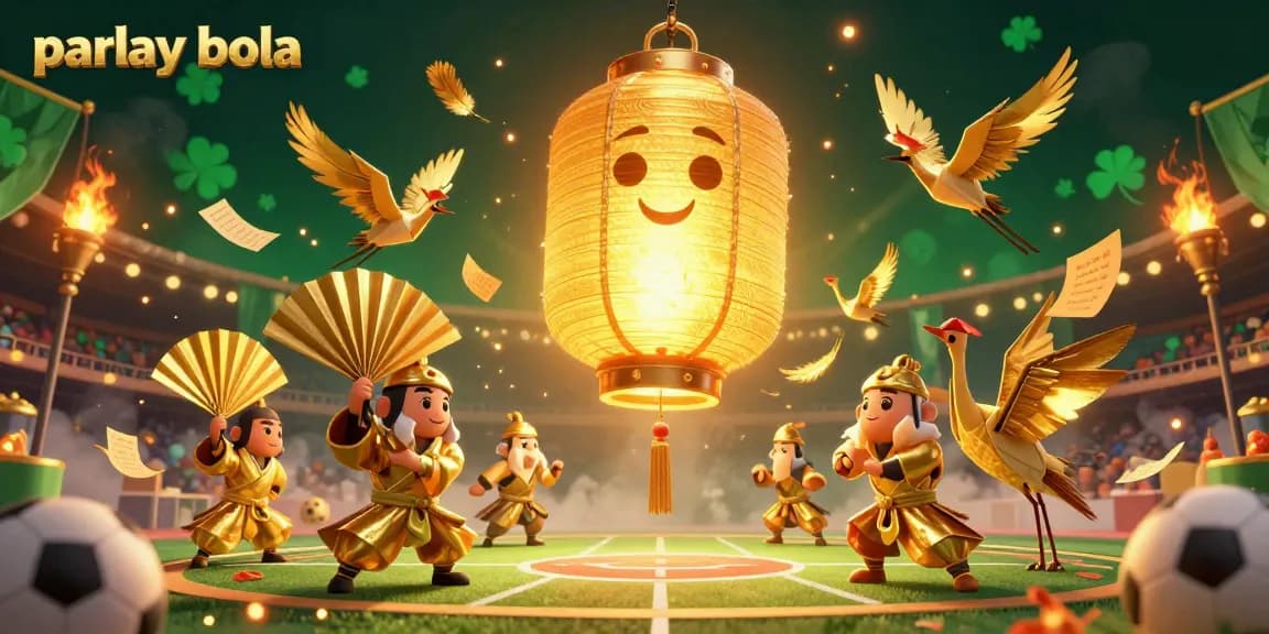 Engage with parlay bola betting strategies in a dynamic sports betting arena filled with golden lantern spirits and excitement.