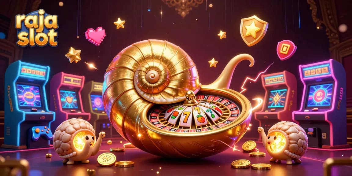 Raja slot dengan mesin slot dan simbol keberuntungan bercahaya dalam dekorasi kasino yang meriah.