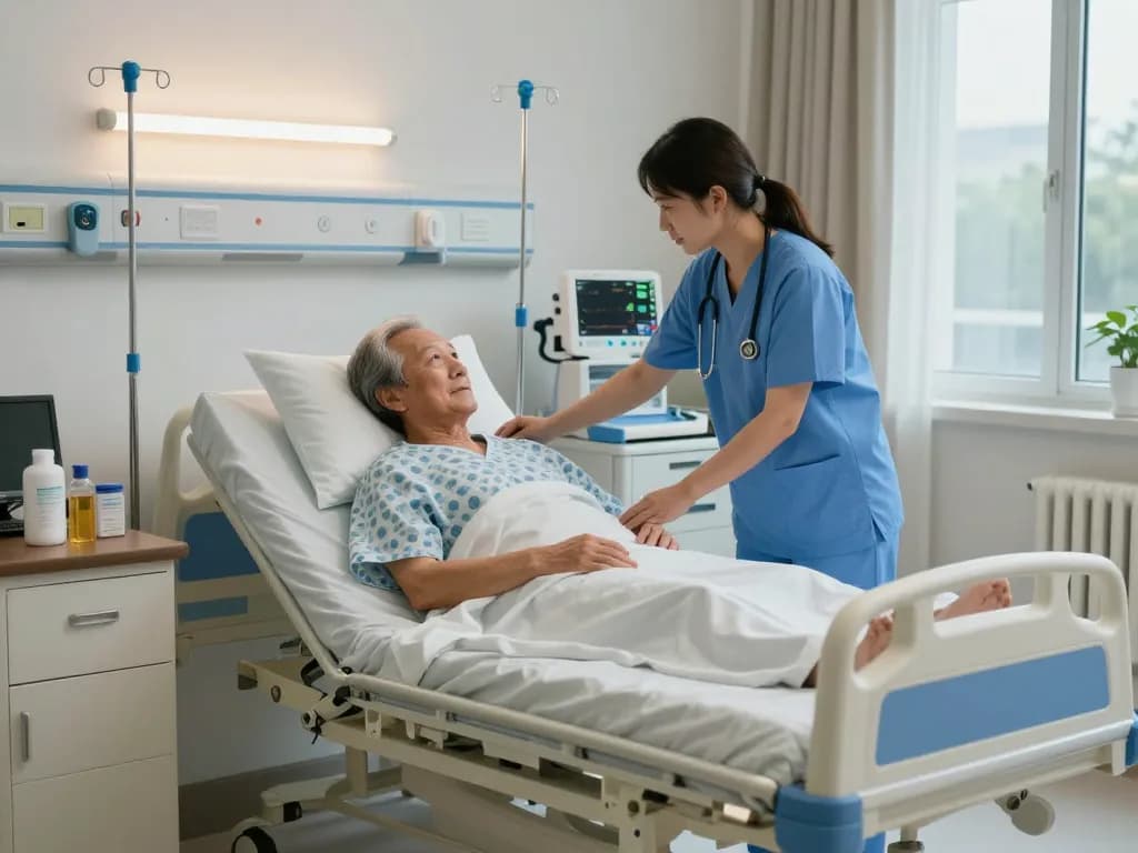 giường bệnh nhân providing comfort and care for elderly patients in a serene hospital setting