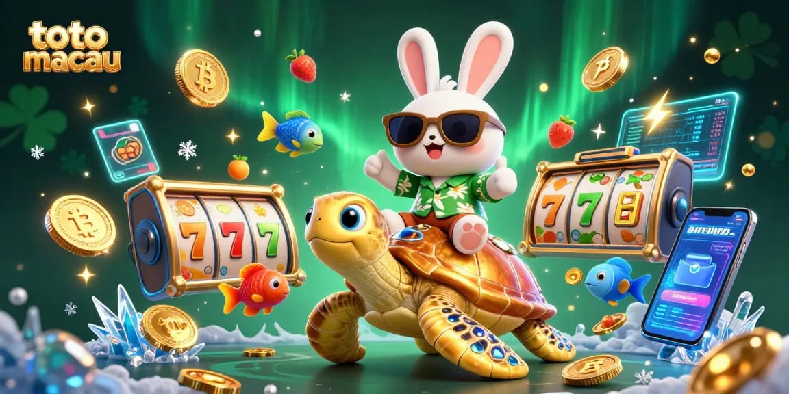 Memenangkan jackpot dengan toto macau dalam ilustrasi kasino berwarna-warni yang dinamis.