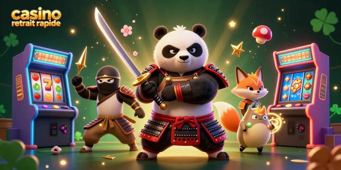 Rejoignez le samouraï panda et le renard ninja dans un casino retrait rapide plein d'éléments captivants.