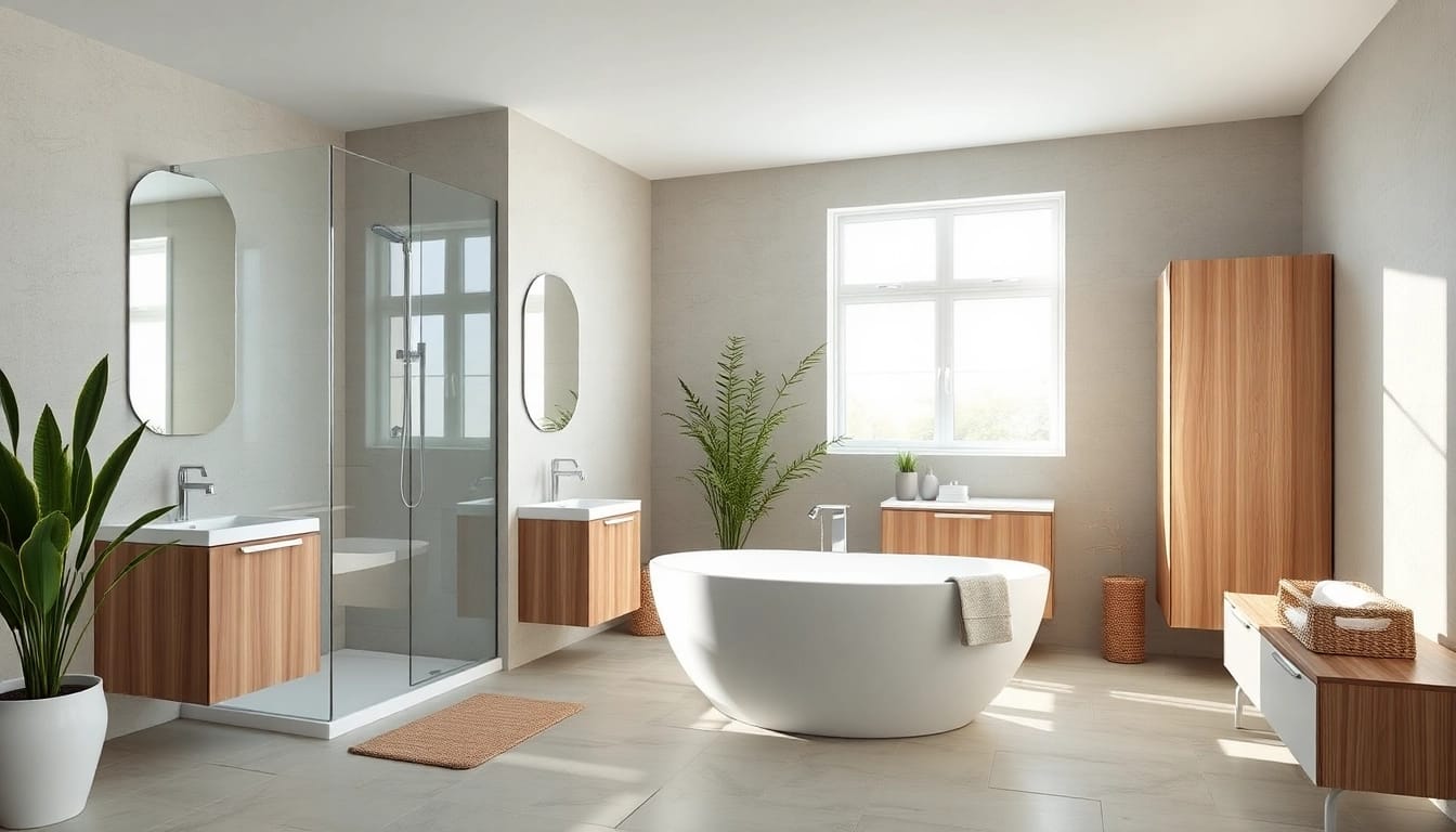 Erleben Sie die modernen Badlösungen von sonni sanitär GmbH in einem eleganten, hellen Badezimmerdesign.