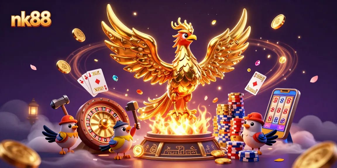 Engage with the exciting world of nk88 gambling showcased in a vibrant casino illustration.