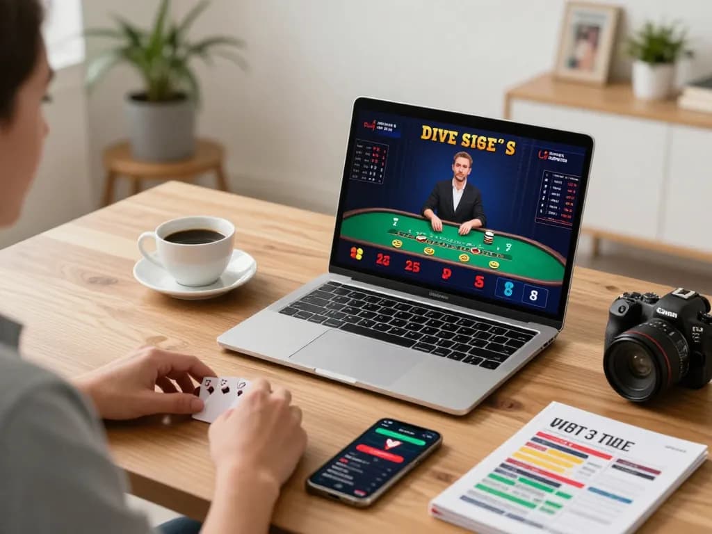 C168 online blackjack gameplay on a laptop, with player engaged and strategy notes visible.