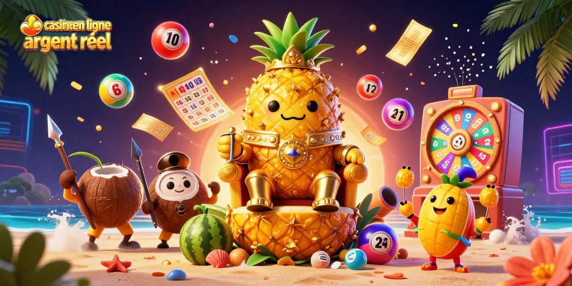 Jouez à des jeux dans un magnifique casino en ligne argent réel avec personnages ludiques et éléments de loterie.