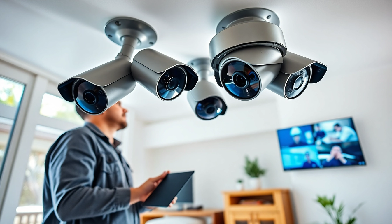 Cámaras de seguridad en Guanacaste instalándose en una casa moderna por un técnico, mostrando tecnología de vigilancia confiable.