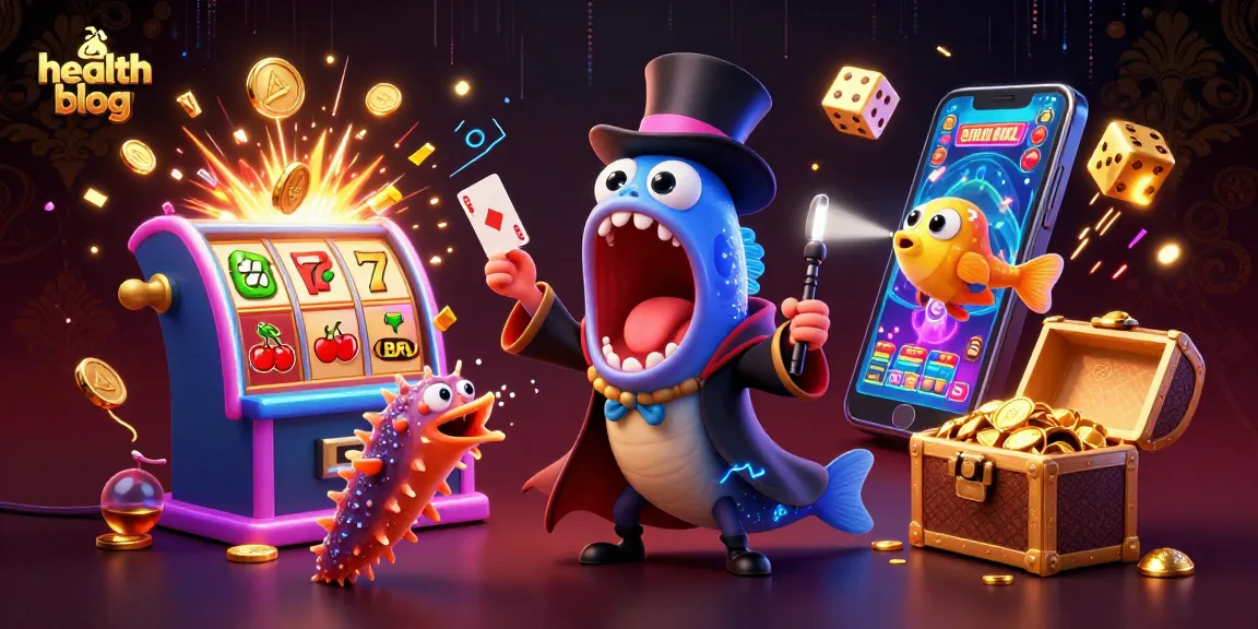 Engaging health blog illustration showcasing a bioluminescent gulper eel performing casino tricks, embodying a vibrant gambling theme.