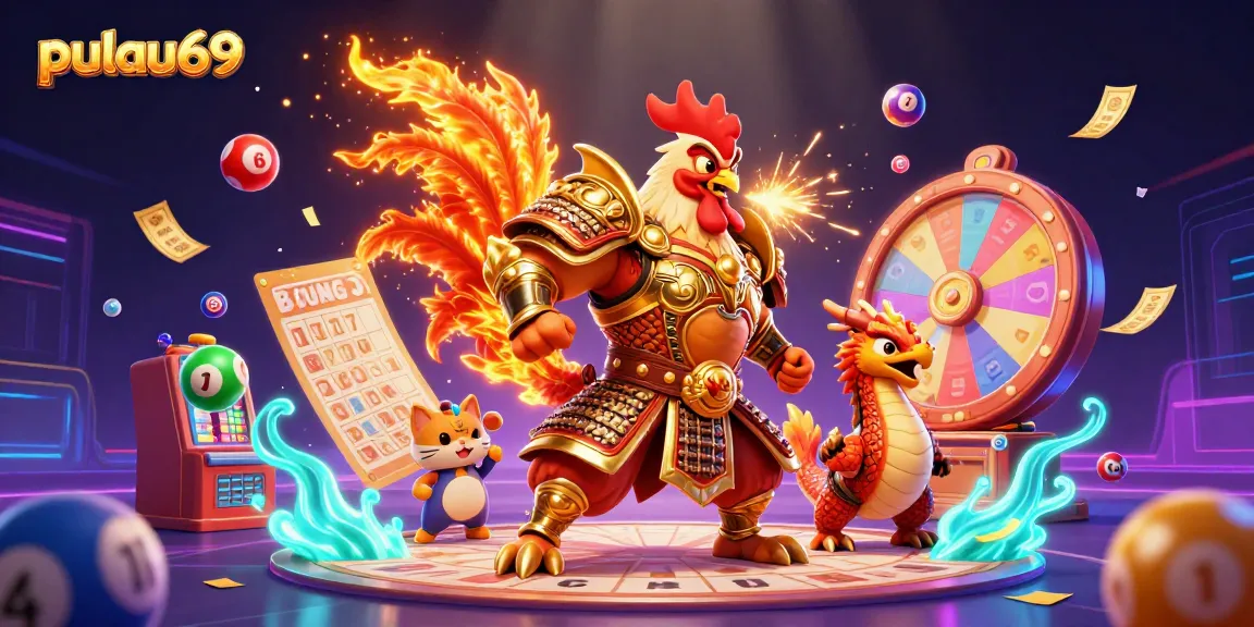 Experience the excitement of pulau69 with vibrant lottery elements and dynamic characters in action.