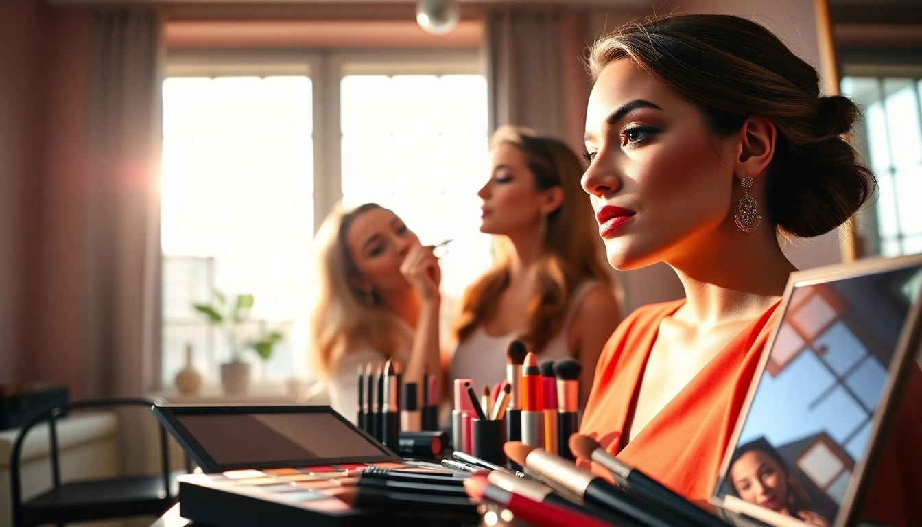 Showcase of vibrant cosmetics and artistic application in makeup wholesale.