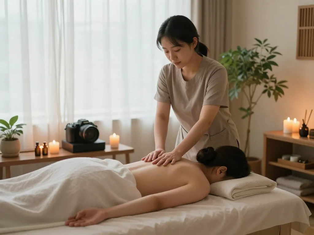 Experience a calming 은평구출장마사지 in a serene spa environment with soothing decor.