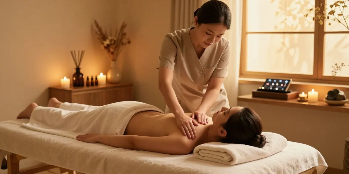 Relaxing Swedish massage scene with therapist and tranquil spa ambiance