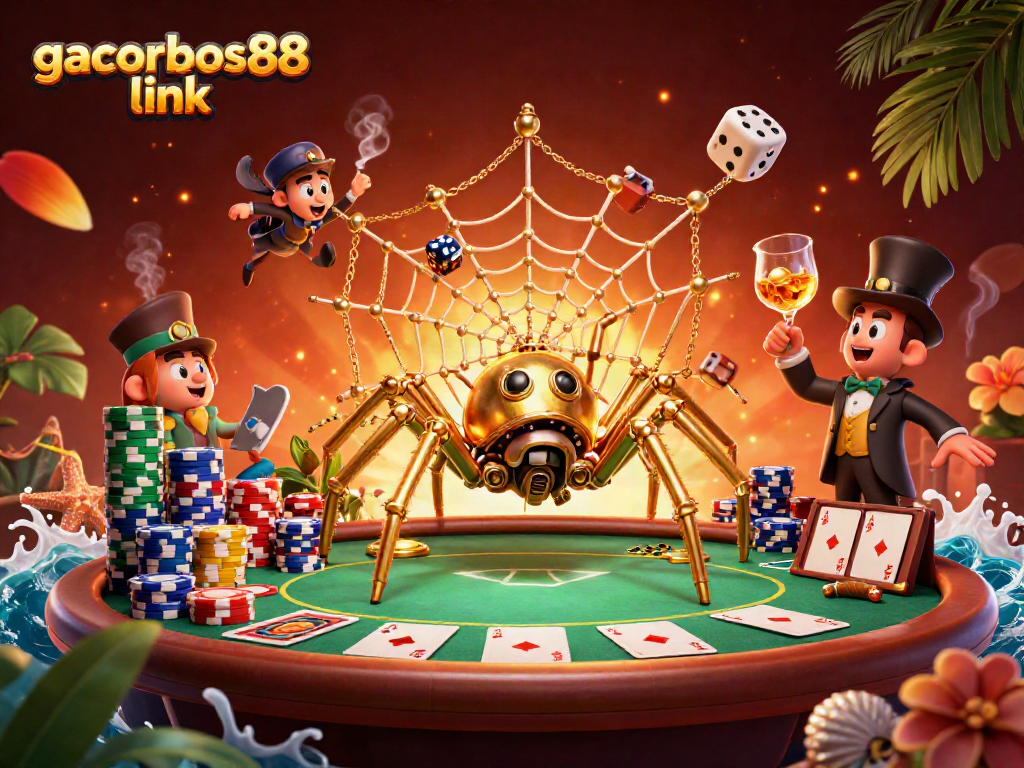 Catch the thrill of spinning reels with gacorbos88 link in this vibrant, detailed casino scene.