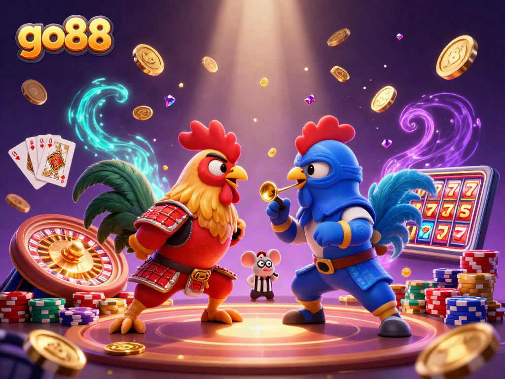 Engage with dynamic gameplay at go88 featuring epic roosters in vibrant casino scene.