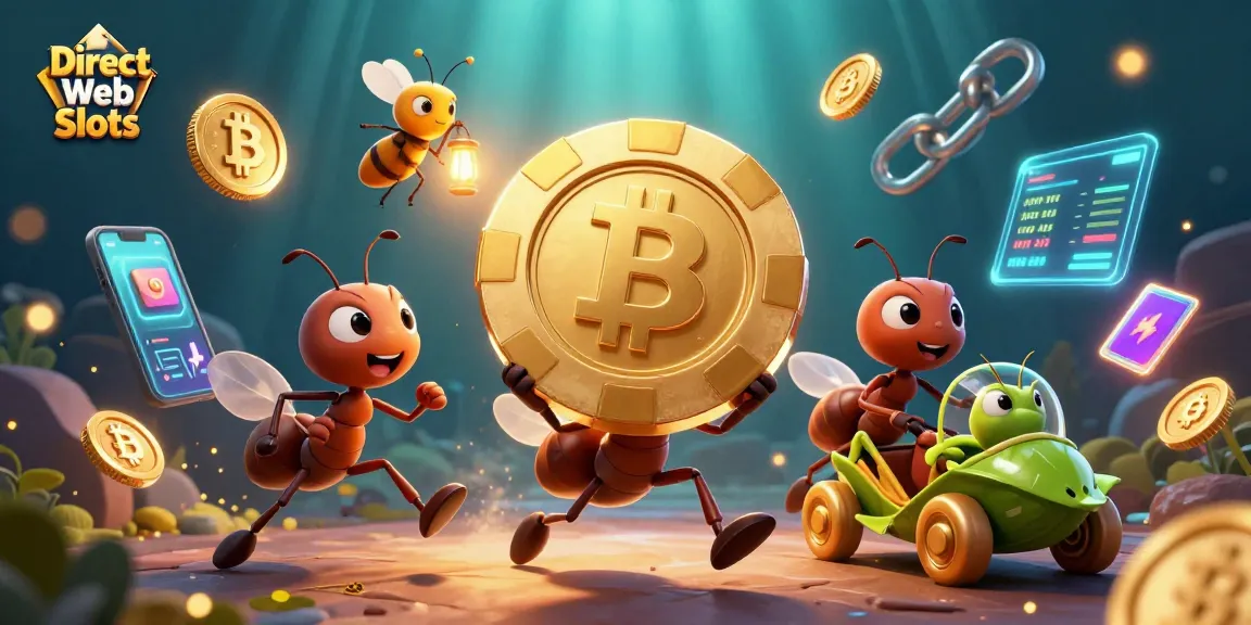 Experience Direct Web Slots with a heist scene featuring playful ants and golden poker chips.