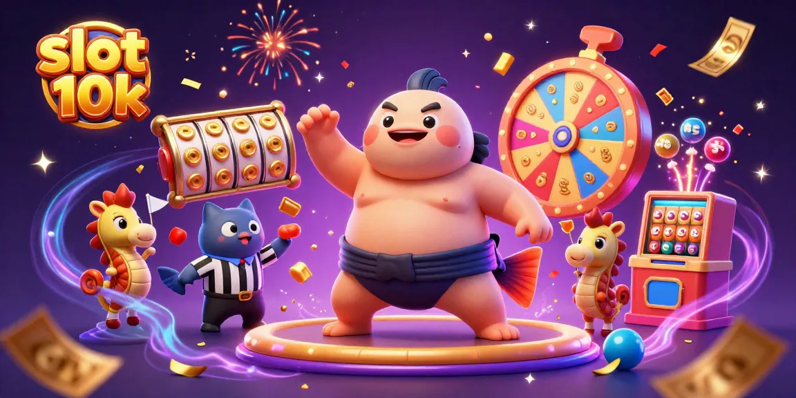 Spin the slot 10k reels in a vibrant casino scene with a puffed blowfish and magical elements.